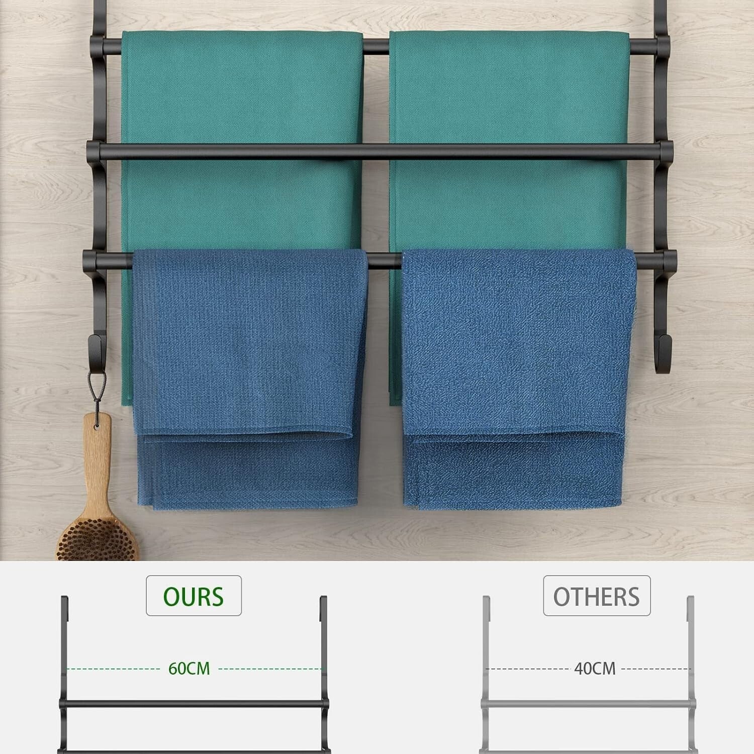 Durable 24.2” Over Door Towel Storage Rack with Hooks - Smart Bathroom Solution