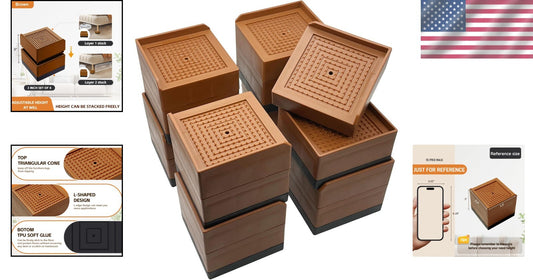Elegant Brown Furniture Lifts 3-Inch Risers, Perfect for Beds & Sofas - 8 Pack