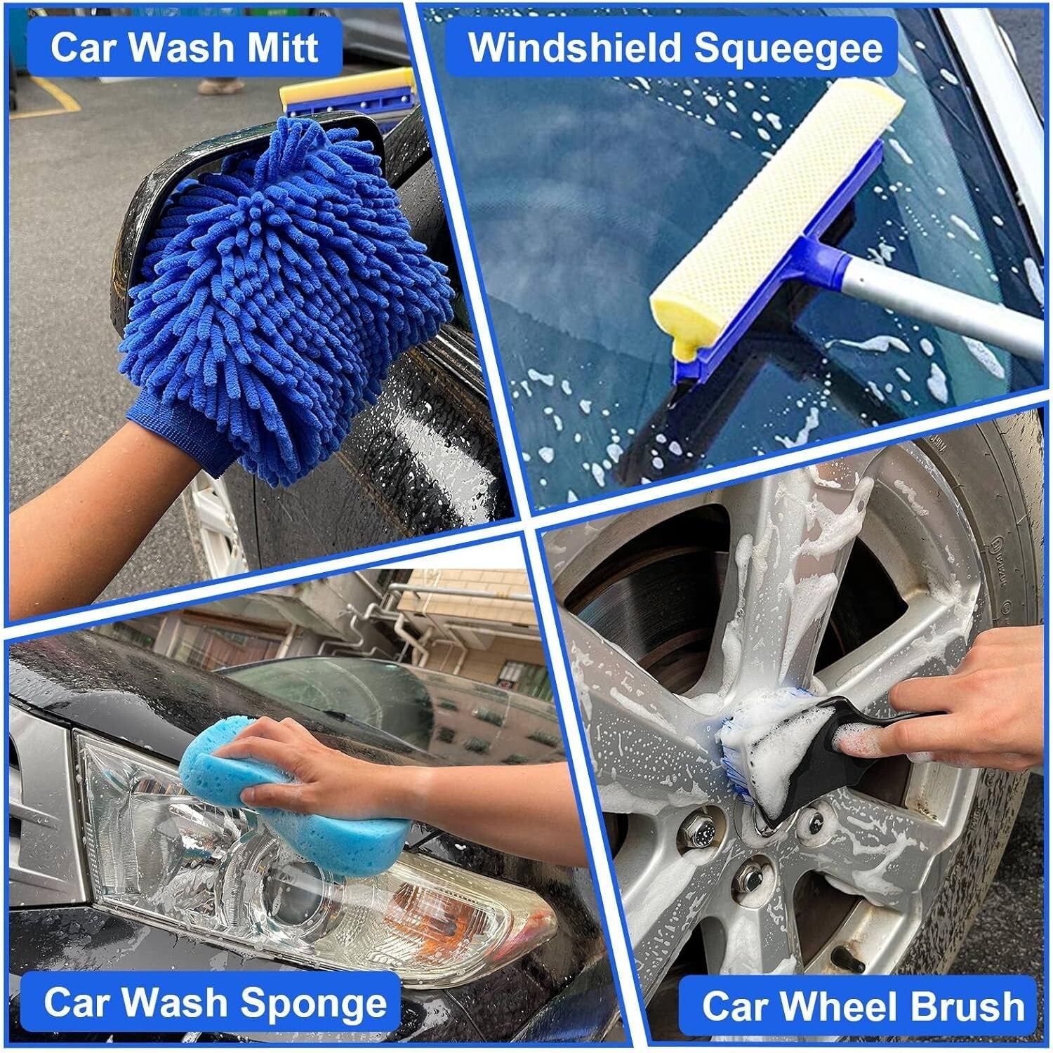 Ultimate 21-Piece Car Cleaning Kit with Non-Slip 62" Brush - Ideal Gift