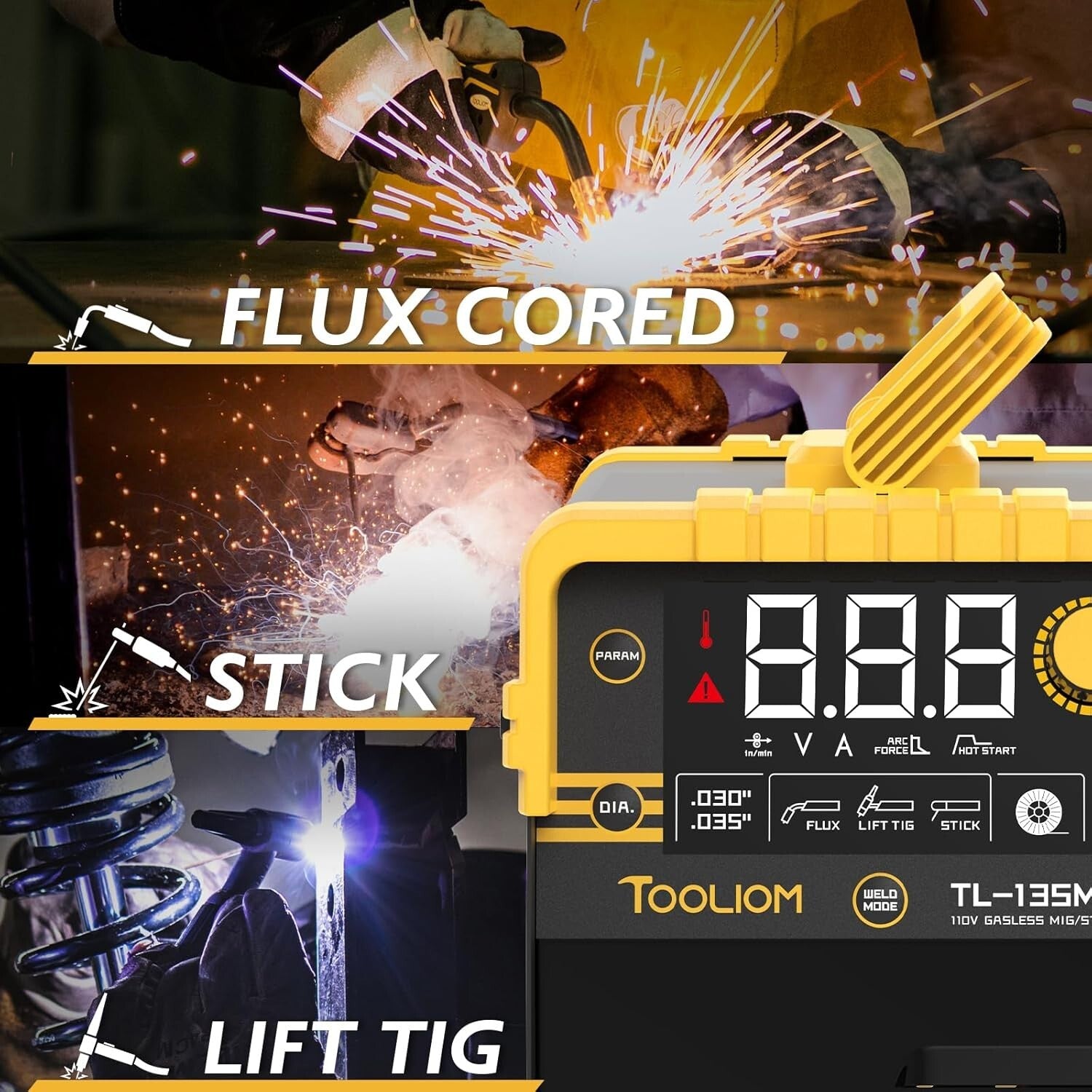 135A MIG Welder for Home & Professional Use - LCD, Gasless, 3-in-1 Functionality