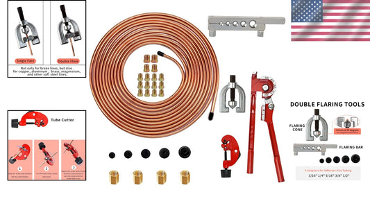 DIY-Friendly Brake Line Tubing Assembly - 1/4" 25 Ft with Fittings & Tools Set