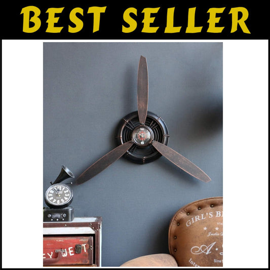 Vintage Airplane Propeller Wall Clock - Antique Metal Decor for Living Room