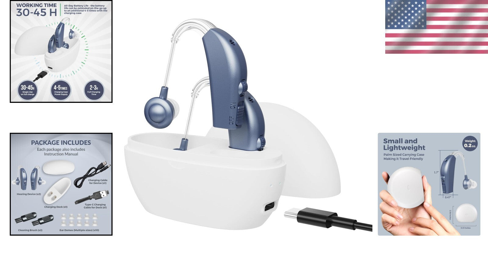 Rechargeable Digital Hearing Aids for Seniors - Behind The Ear Sound Amplifiers