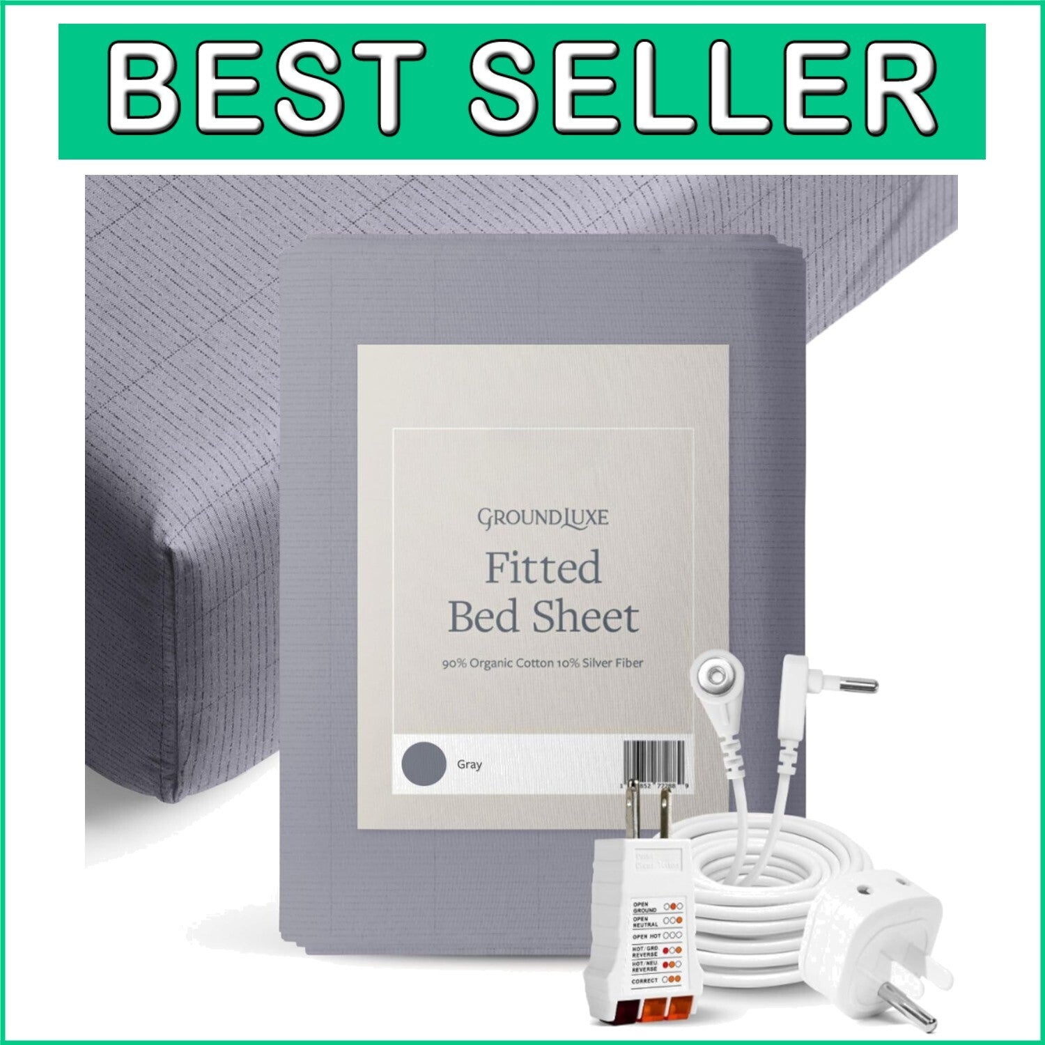 California King Organic Fitted Grounding Sheet with Silver Fiber - Gray 400TC