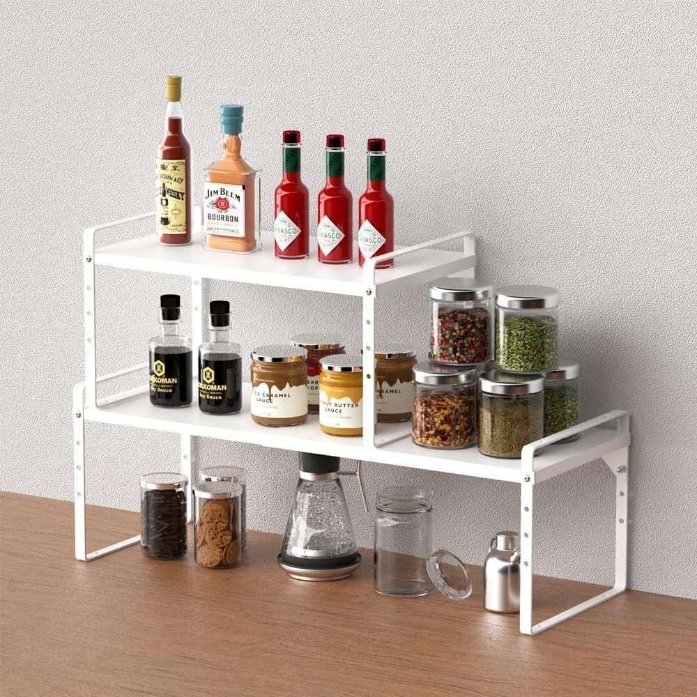 Durable Adjustable Kitchen & Bathroom Shelf Rack - Expandable 2-Tier Organizer
