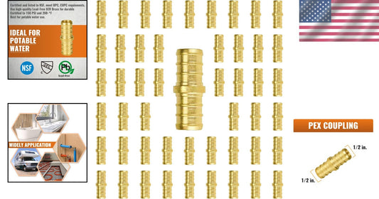 50-Pack Lead-Free Brass 1/2 Inch Pex Couplings - NSF Certified Plumbing Fittings