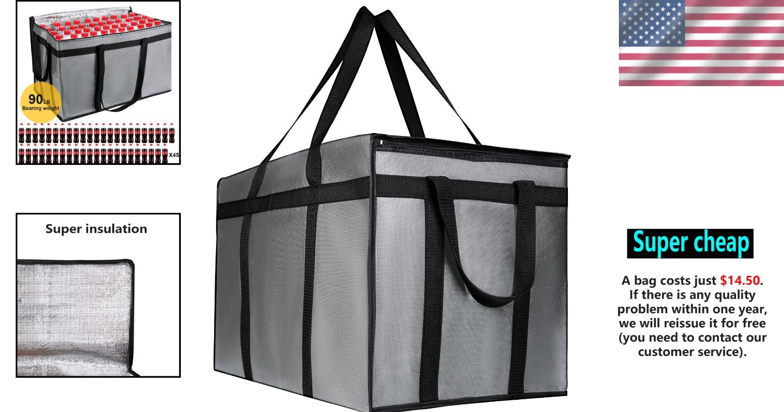 Extra Large Insulated Cooler Bags - Triple-Layer Thermal Protection for Delivery