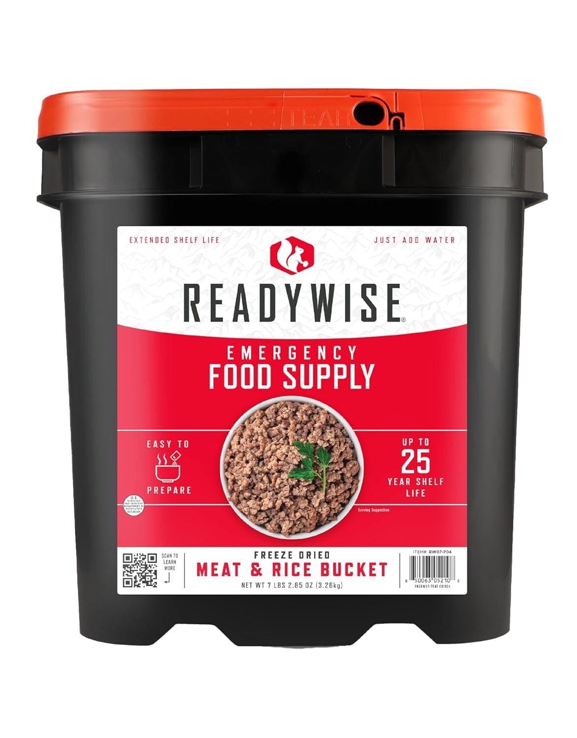 Emergency Food Bucket: 88 Servings of Freeze-Dried Chicken, Beef, Pork & Rice