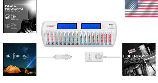 Advanced 16-Bay Charger w/LCD + 16 Rechargeable AA AAA Batteries for All Devices