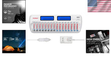 Load image into Gallery viewer, Advanced 16-Bay Charger w/LCD + 16 Rechargeable AA AAA Batteries for All Devices