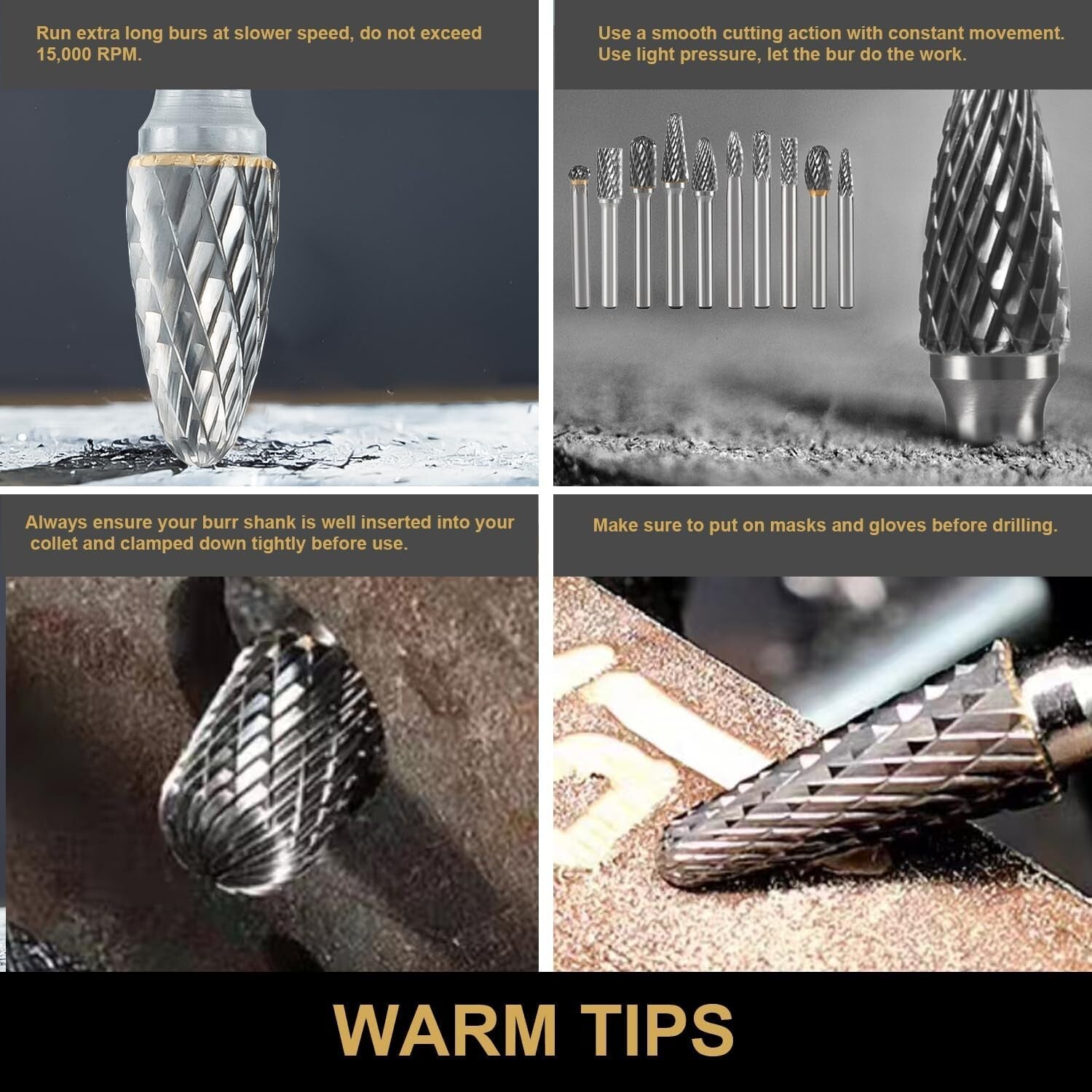 Versatile 10pc Carbide Rotary Burr Set - Ideal for Wood, Metal & Jewelry Making