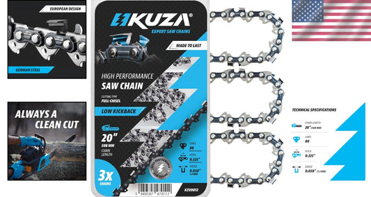 Effortless Cutting 20 Inch Chainsaw Chain - 0.325" Pitch, Low Kickback Design