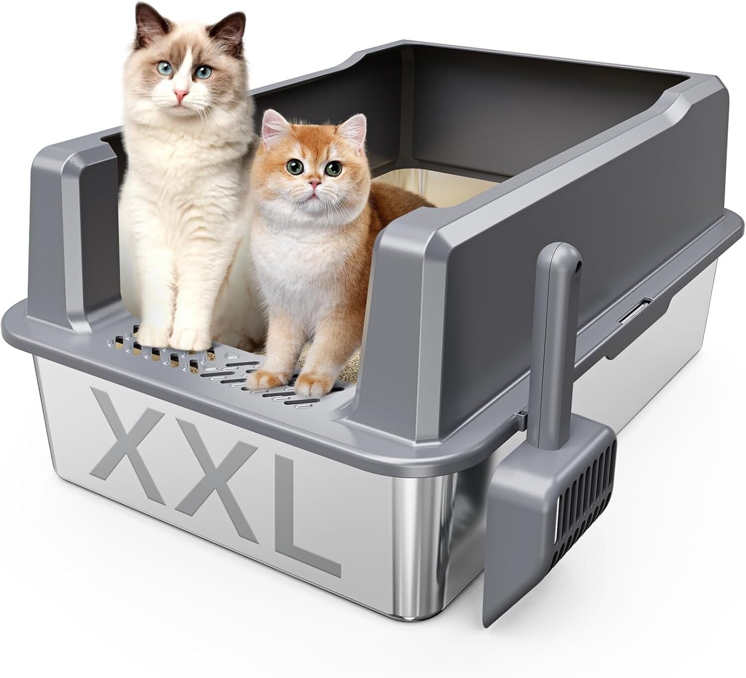 Oversized Stainless Steel Cat Litter Pan with Lid - Ideal for Big Cats & Kittens
