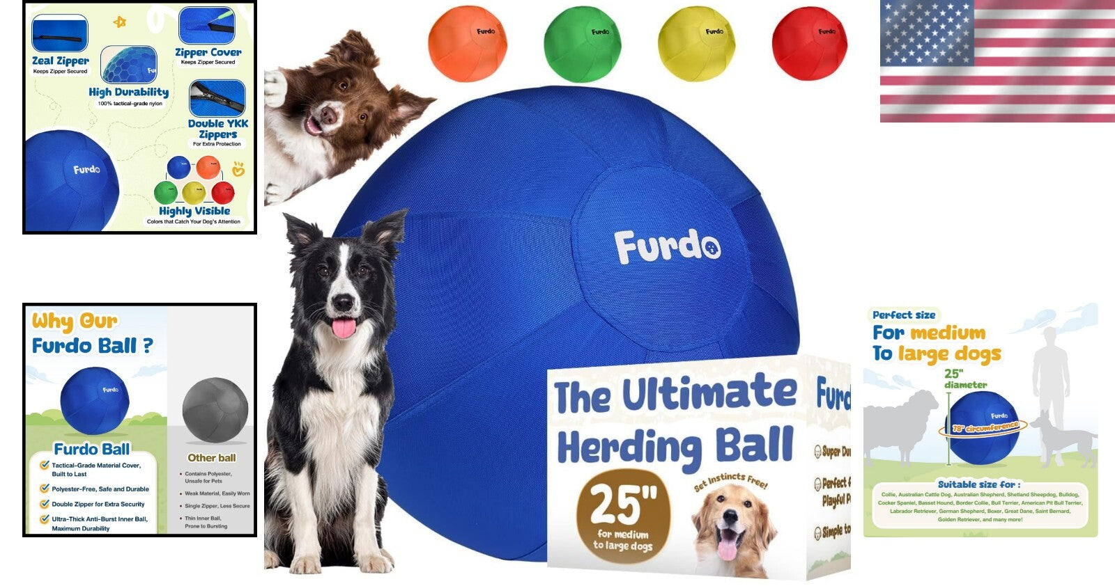 Large 25” Herding Dog Ball for Outdoor & Active Play – Ideal for Herding Breeds