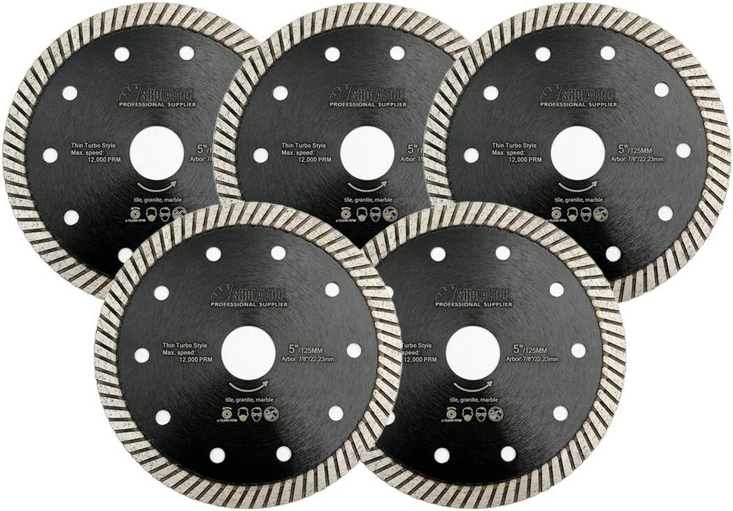 Efficiency-Driven 5'' Diamond Cutting Blade Package, 5PCS for All Hard Materials