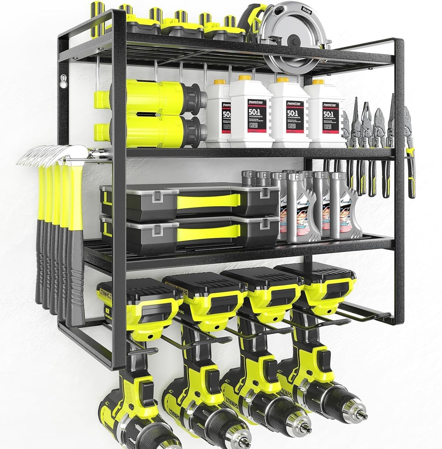 Heavy-Duty Wall-Mount Power Tool Organizer with 4-Tier Capacity - Garage Storage