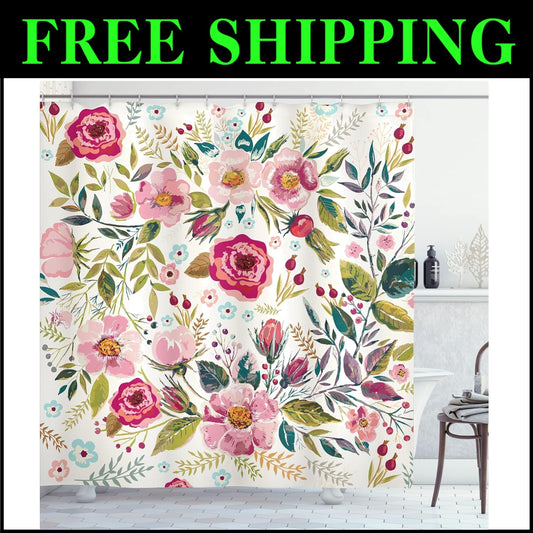 Water-Resistant Spring Floral Shower Curtain - 69"W x 84"L with Bold Graphics