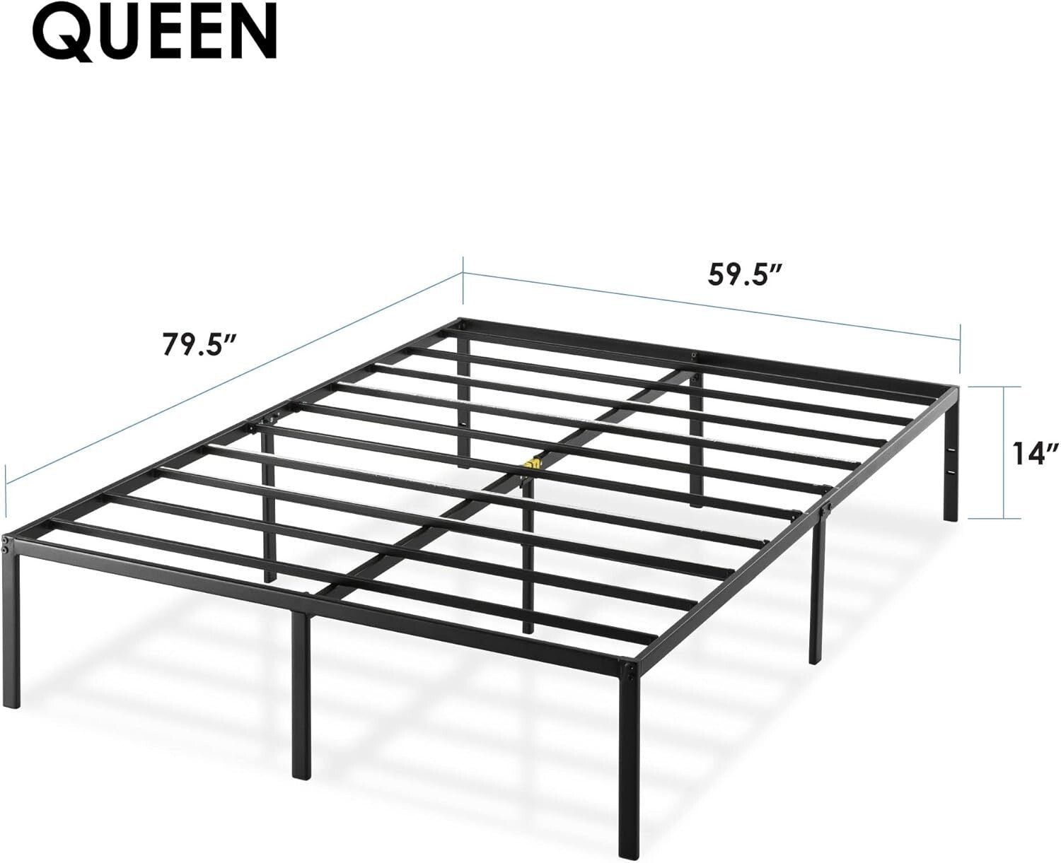 14-Inch Heavy-Duty Black Metal Platform Bed – Queen Size, No Box Spring Required