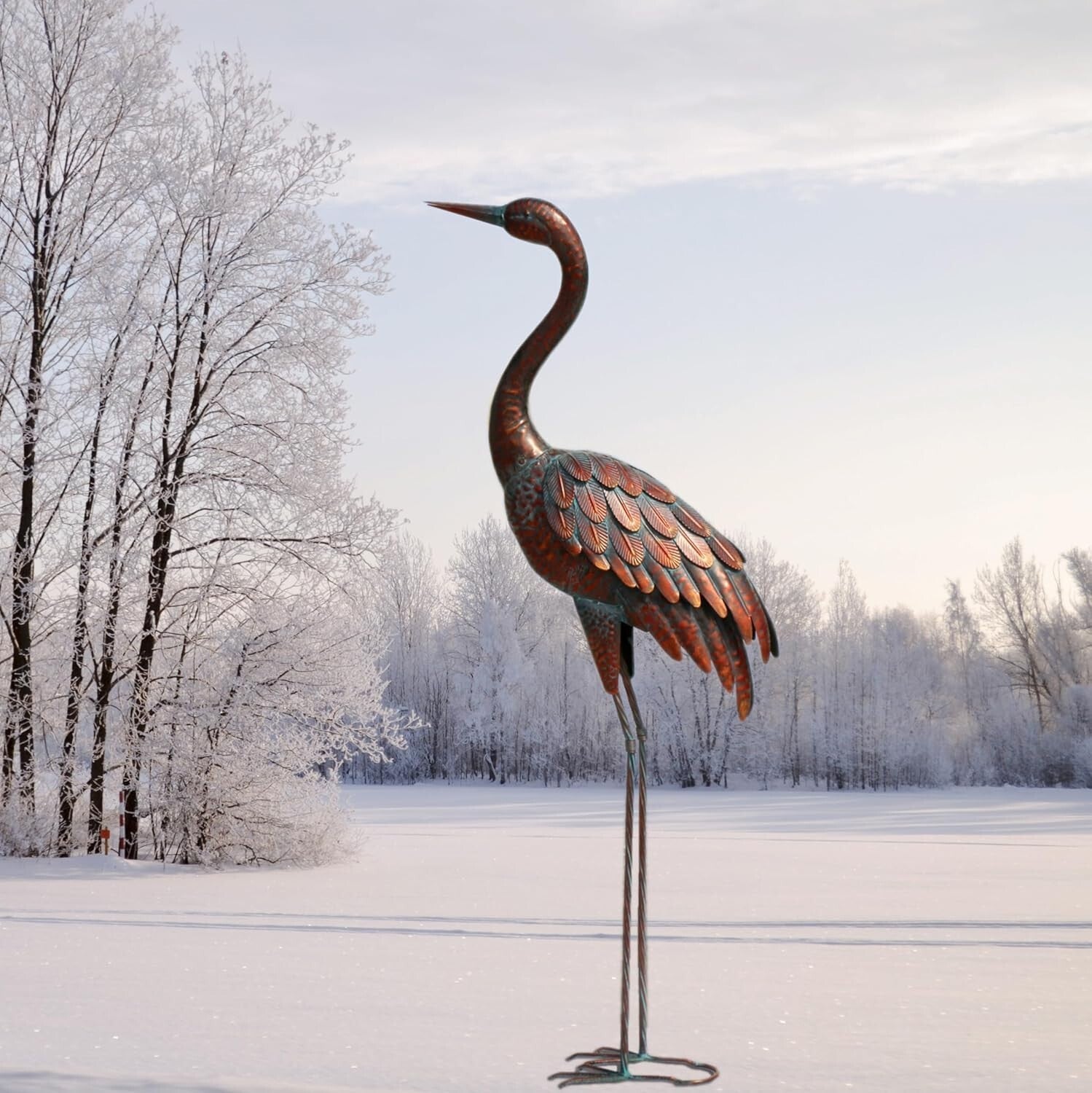 Handcrafted Bronze Crane Statue - Elegant Outdoor Garden Art for All Seasons
