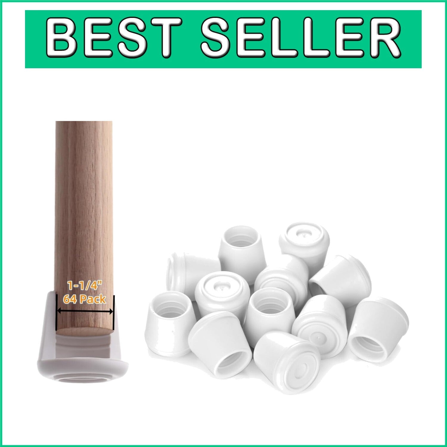 64-Pack Non-Slip Rubber Chair Leg Caps 1-1/4” Inner Diameter - Floor Protector
