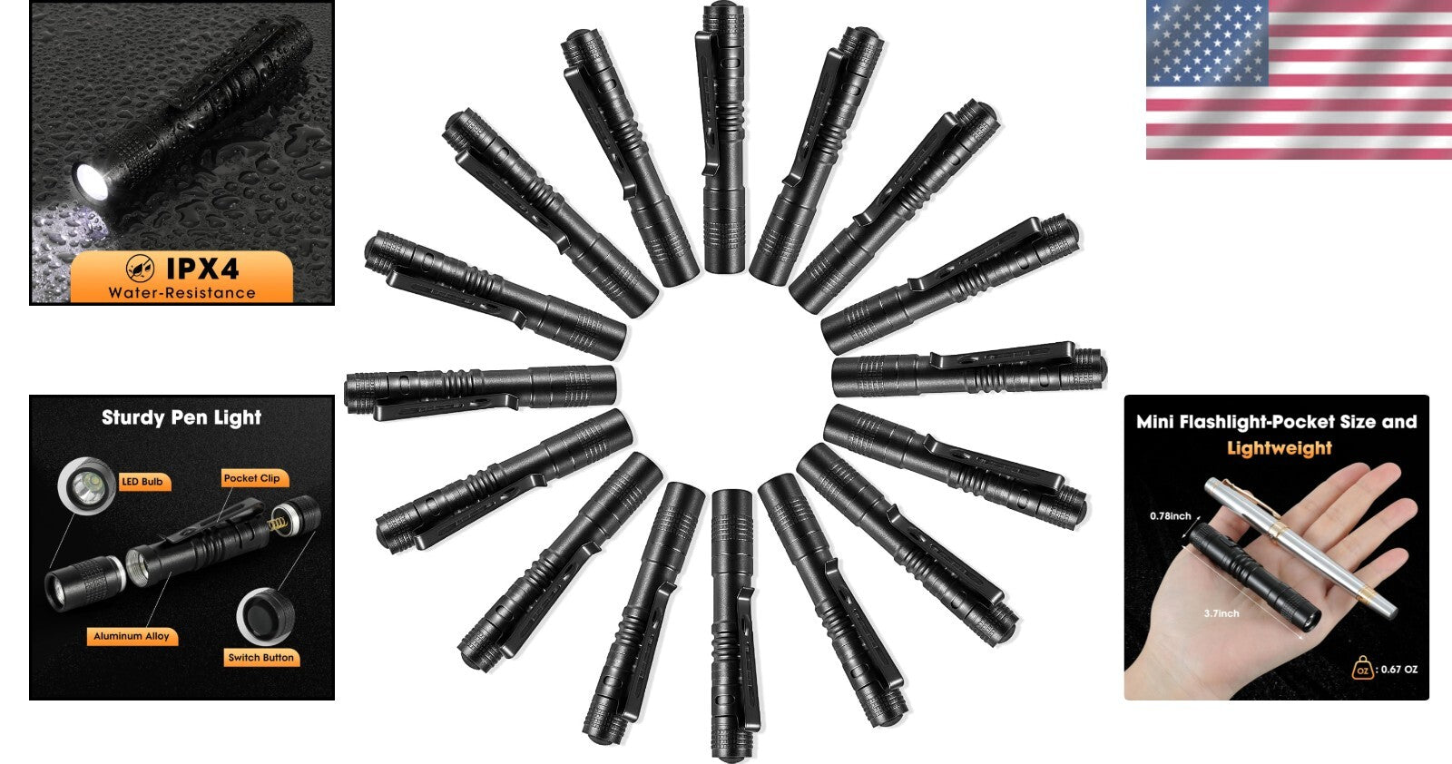 16-Pack Mini LED Pen Flashlights - Waterproof Pocket Lights for Outdoor Use