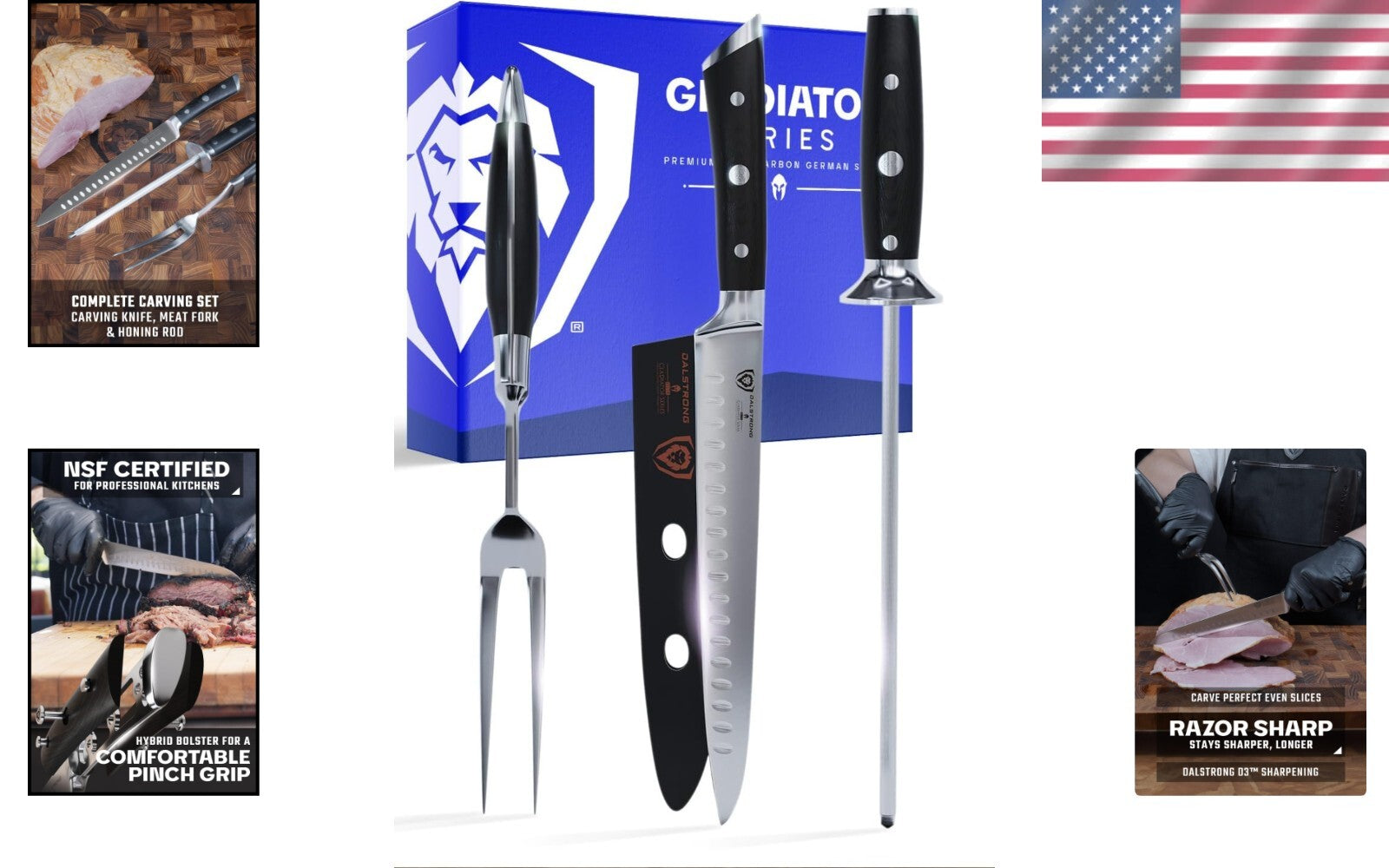 High-Carbon German Steel 9" Carving Knife & 8" Honing Rod Set - Luxurious Finish