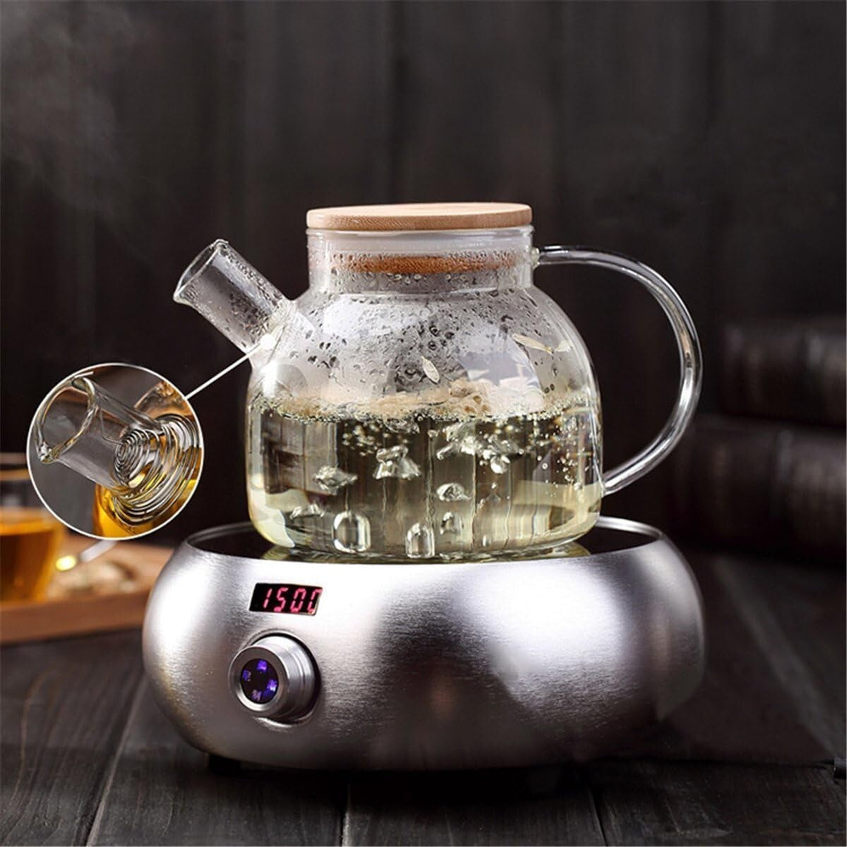 Elegant 40oz Borosilicate Glass Teapot with Bamboo Lid & Blooming Tea Gift Set