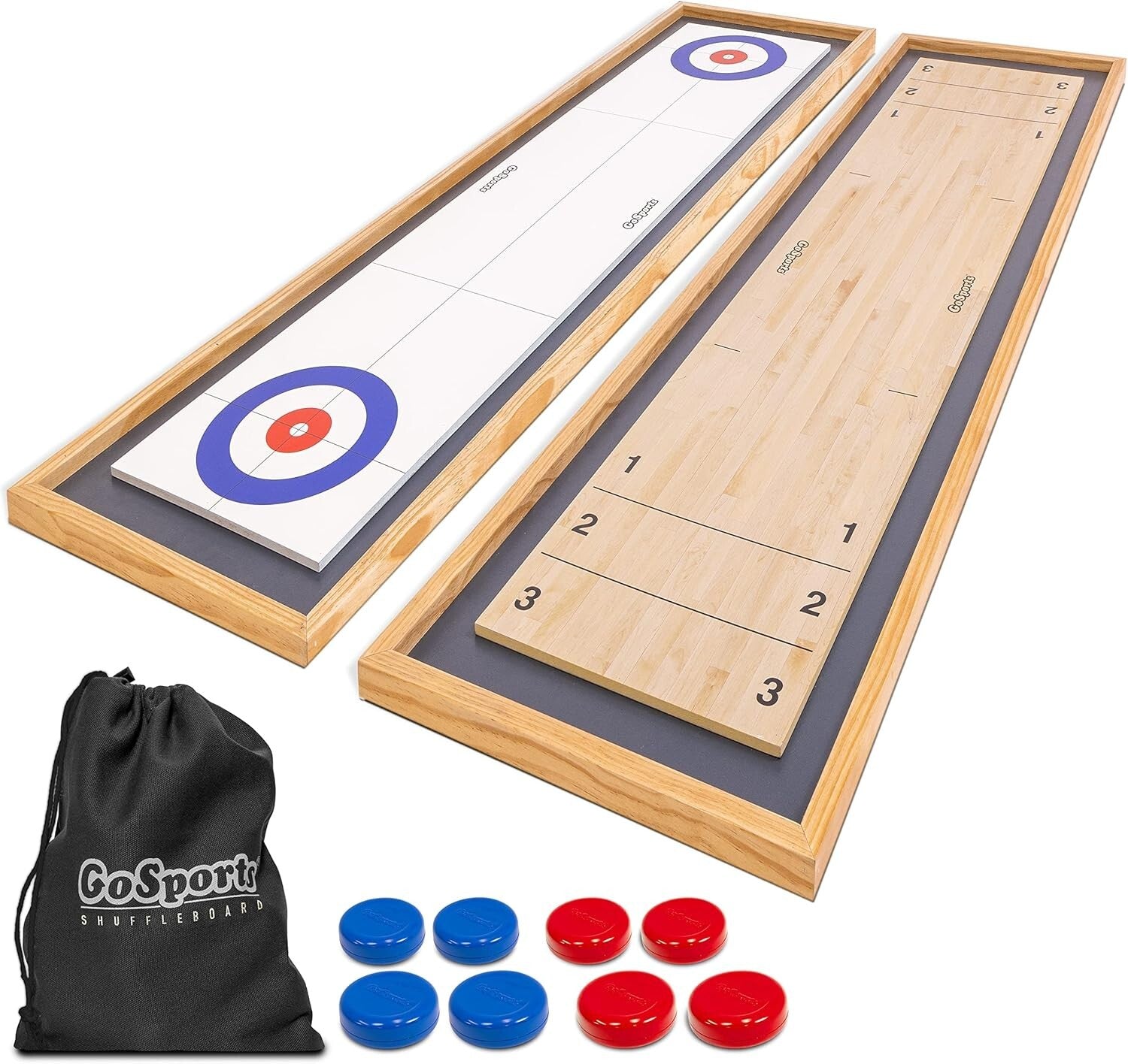 72-Inch Shuffleboard and Curling Board Combo - Durable Pine Wood Fun for All