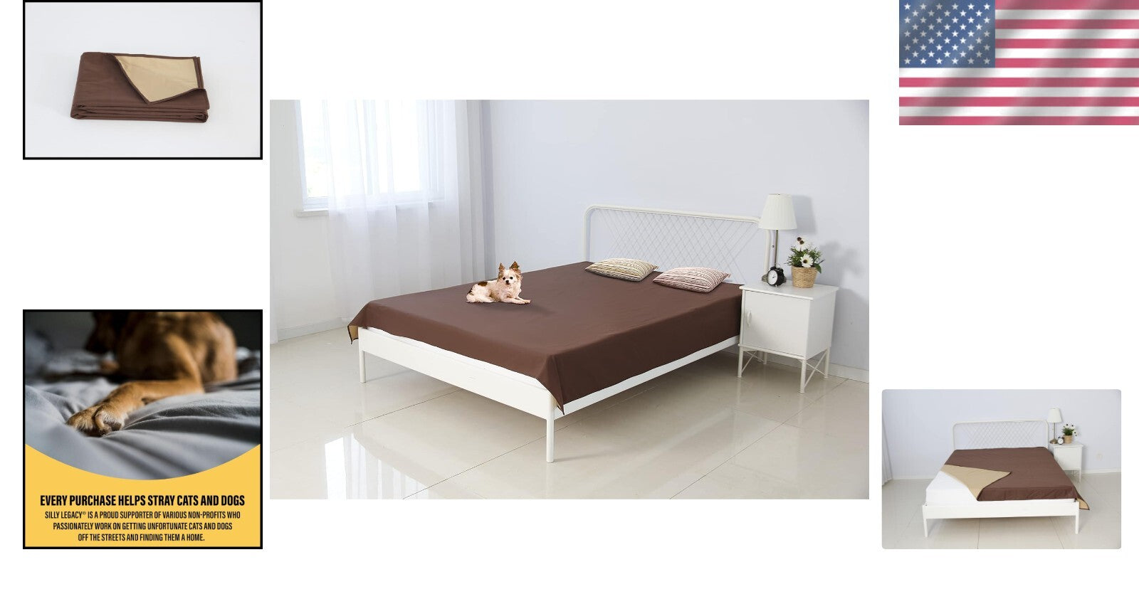 Stylish Brown Reversible Waterproof Cover for Bed or Couch - Pet & Kid Friendly