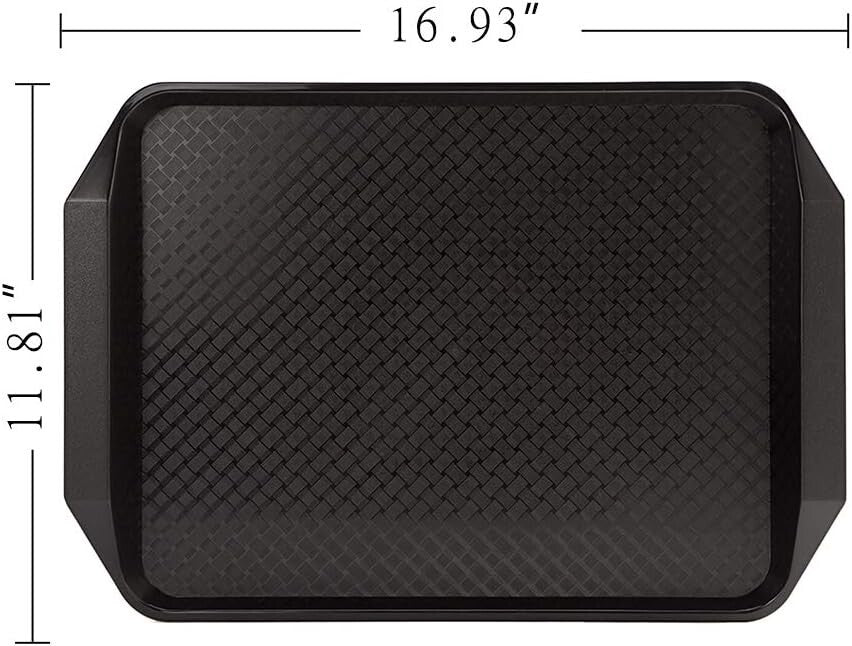 Casual Black Fast Food Serving Trays, 12-Pack 16.95"x11.82" Rectangular