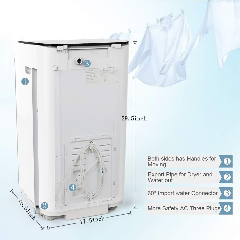 Energy-Efficient 2-in-1 Washer and Spin Dryer - Stainless Steel, 8 Wash Cycles