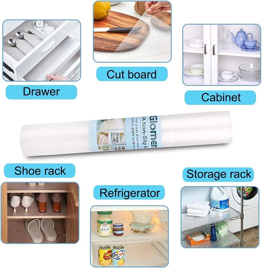 Durable Oil-Proof Non-Adhesive Shelf Liners - 16” x 20 FT Clear Striped Design