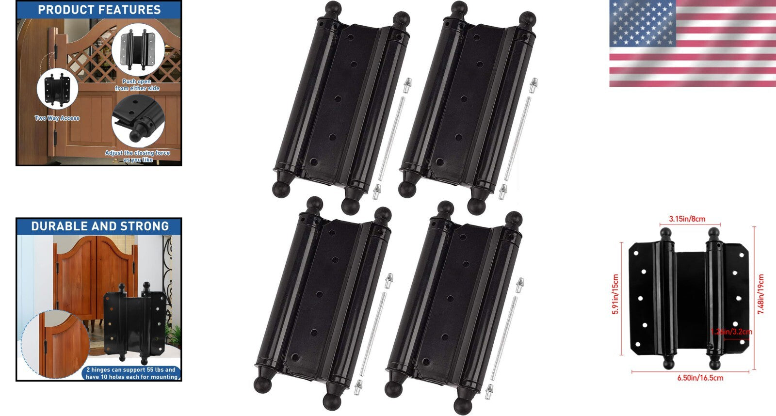 Commercial Grade Black Steel Hinges - Durable Self-Closing Door Hardware