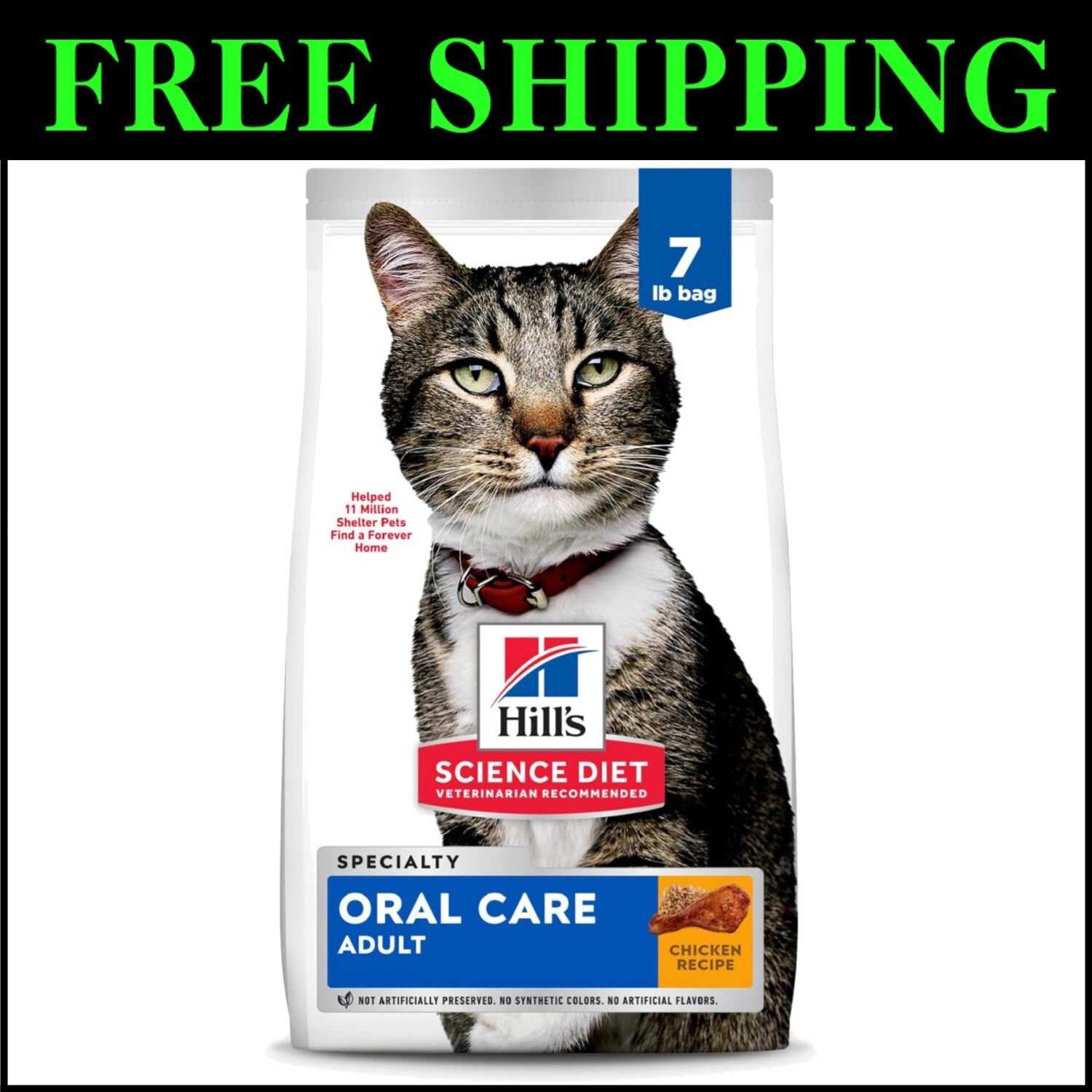 Veterinarian Recommended 7lb Cat Food - Chicken Flavor for Fresh Breath & Health