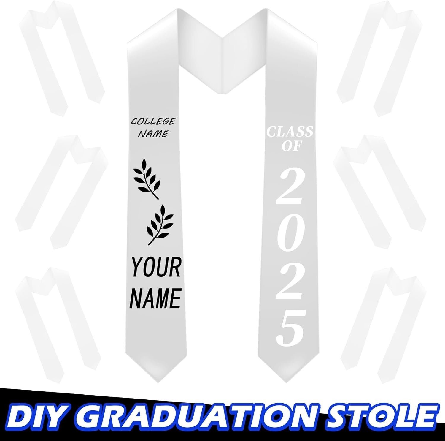 Classic 70 Inch Graduation Stoles - 12 Piece Set for Customizable Celebrations