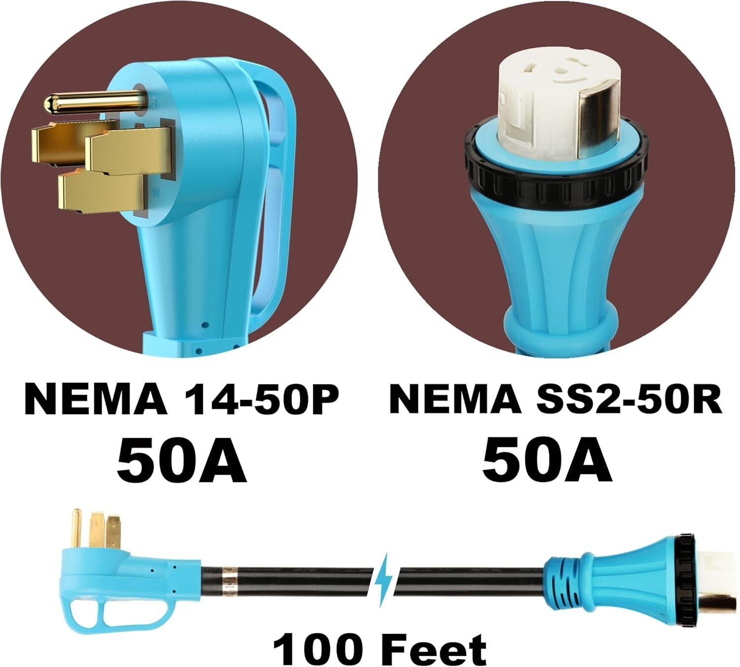 250V 50 Amp RV/Generator Cord 100 Ft with Twist Locking Connector - UL Approved