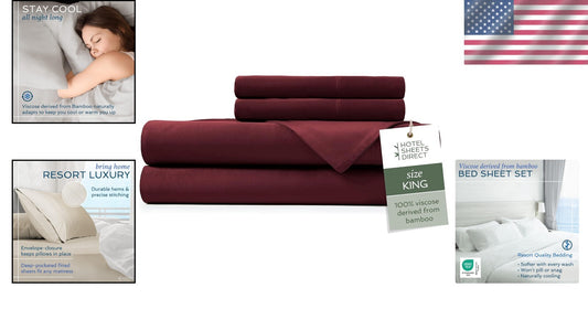 4PC Cooling & Wrinkle Resistant King Size Bamboo Bedding Set - Burgundy Elegance