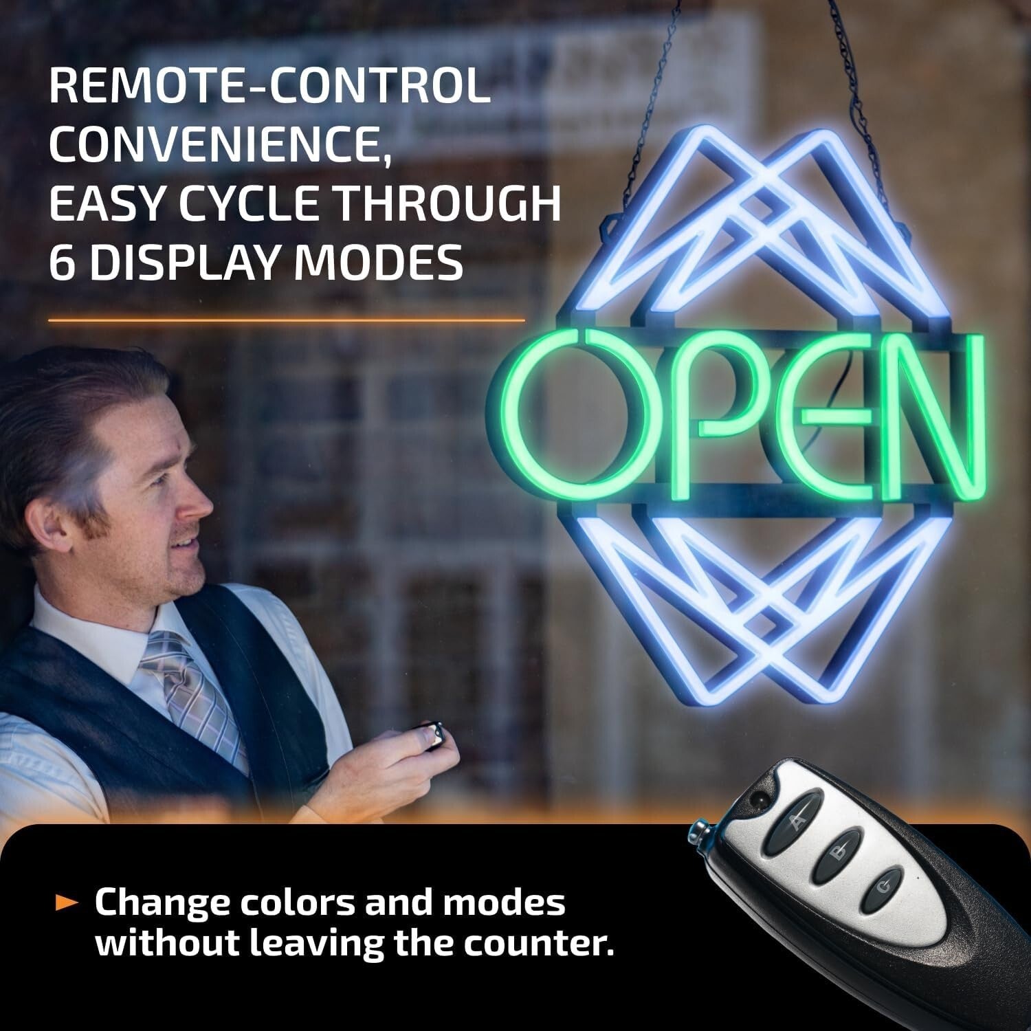 Eye-Catching Wall Mount LED Open Sign - 49 Colors, Bright Visibility Day & Night