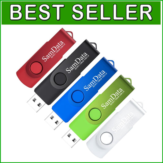 128GB USB Flash Drives 5-Pack: Colorful Memory Thumb Drives with LED Indicator