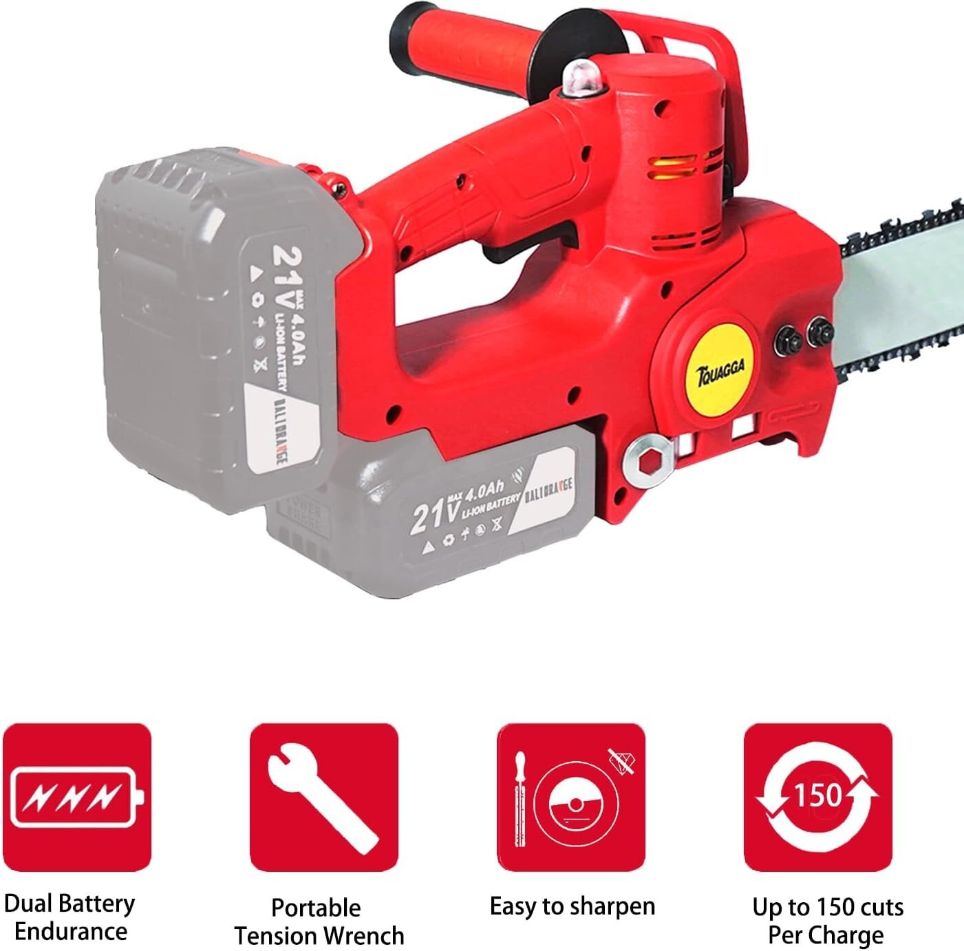 Lightweight 1500W Battery Chainsaw with Dual 21V Batteries - Compact Design