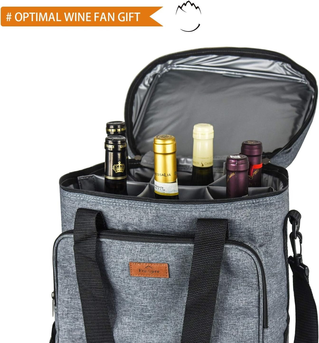 Durable Grey Wine Bag for 6 Bottles with Thermal Protection & Organizer