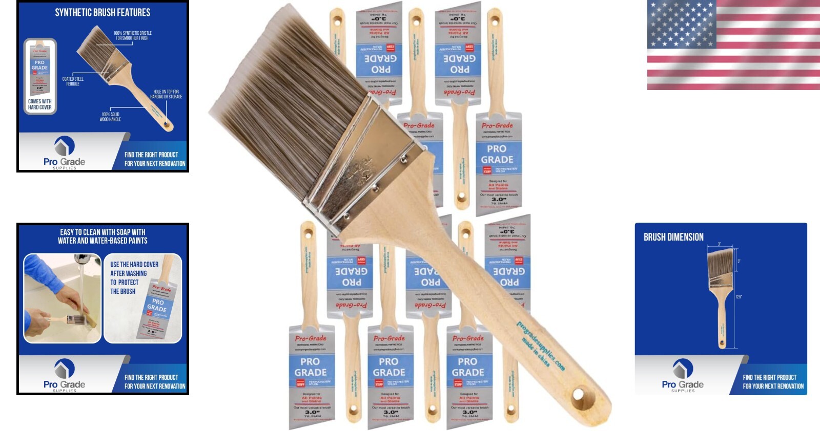 12-Pack 3" Angle Paint Brushes - Synthetic Bristles for Precision & Durability