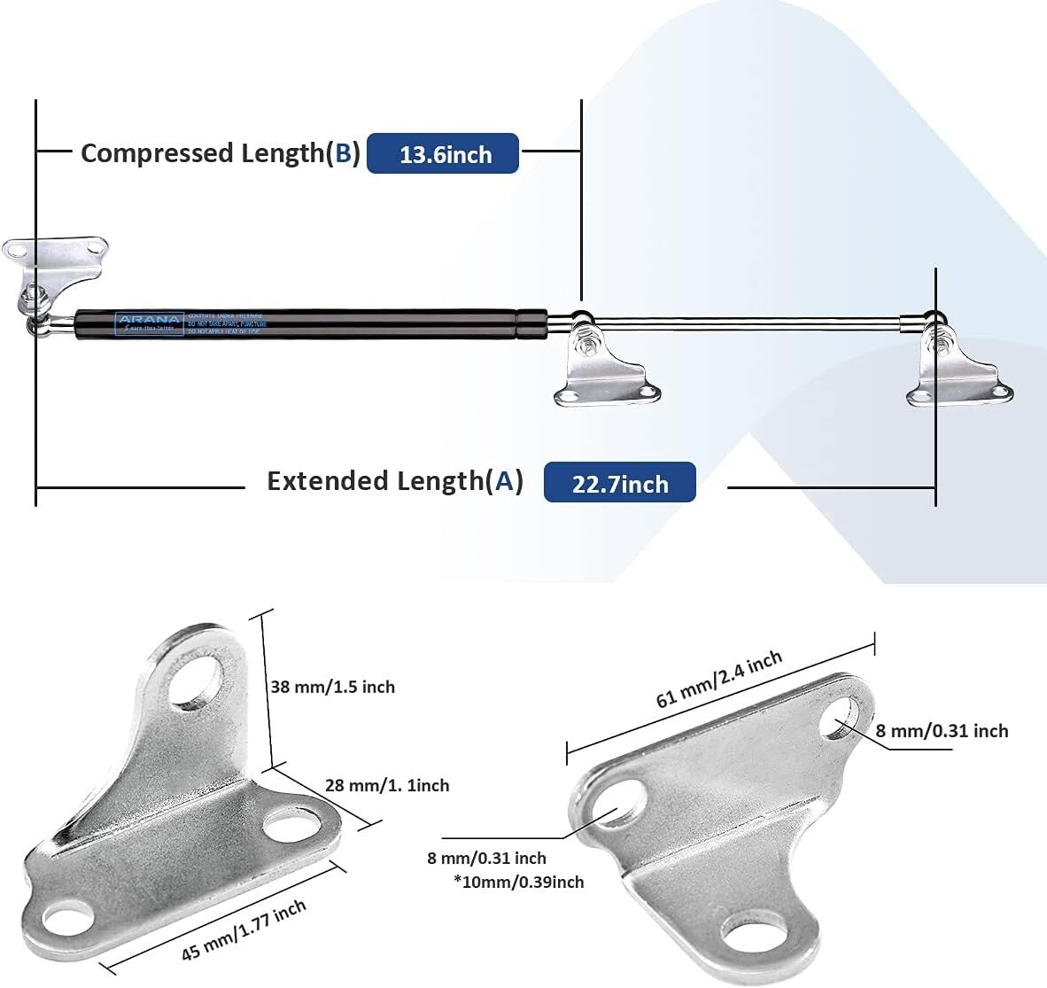 Effortless 150 LB Gas Strut Shock with Brackets for RV & Boat Hatch Installation