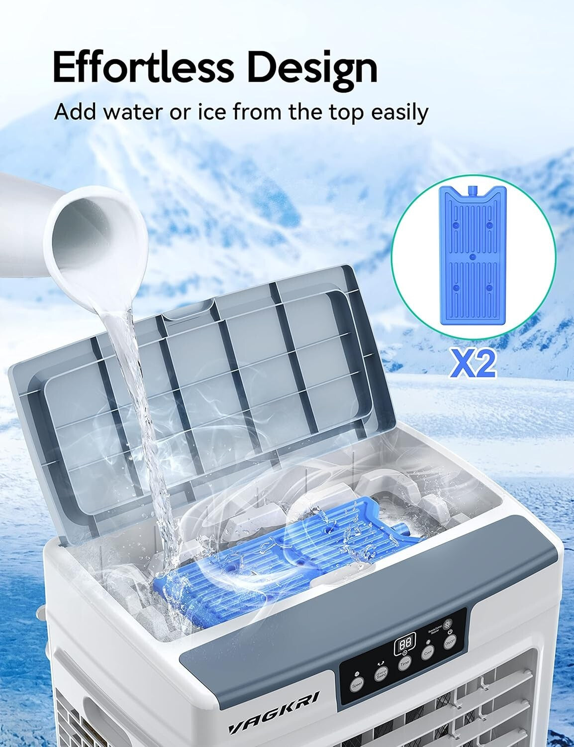 Energy-Efficient 3000 CFM Evaporative Air Cooler with Timer & Ice Packs Included