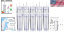 Load image into Gallery viewer, Bulk 10 Pack of Insulated 16oz Acrylic Tumblers with Straw &amp; Lid - Clear Design
