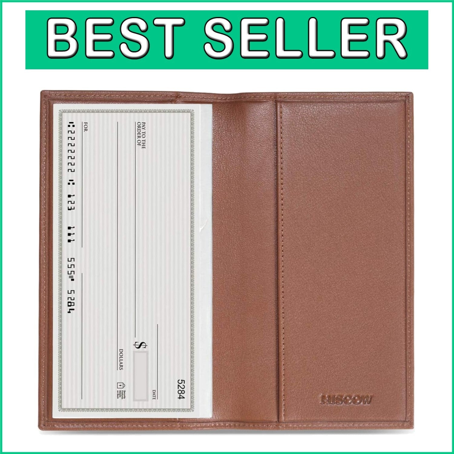 Elegant Full-Grain Calfskin Checkbook Holder with Plastic Divider - Cognac