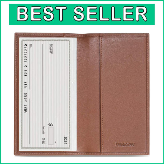 Elegant Full-Grain Calfskin Checkbook Holder with Plastic Divider - Cognac