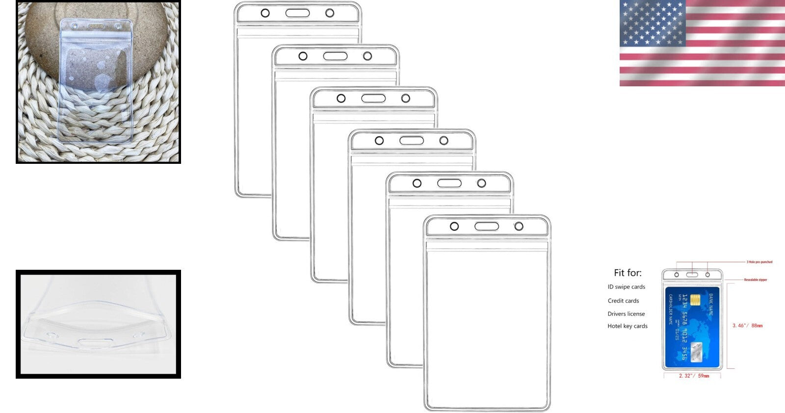 Vertical Clear ID Card Holders - Waterproof with Resealable Zipper - 400 Pcs