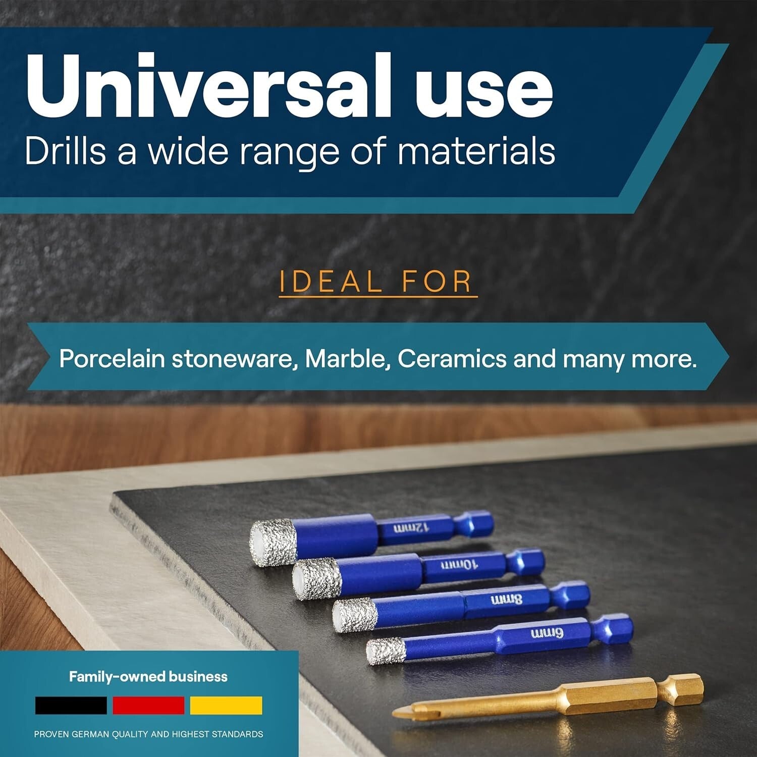 Complete 5-Piece Diamond Drill Bit Set: Perfect for Glass, Ceramics & Porcelain