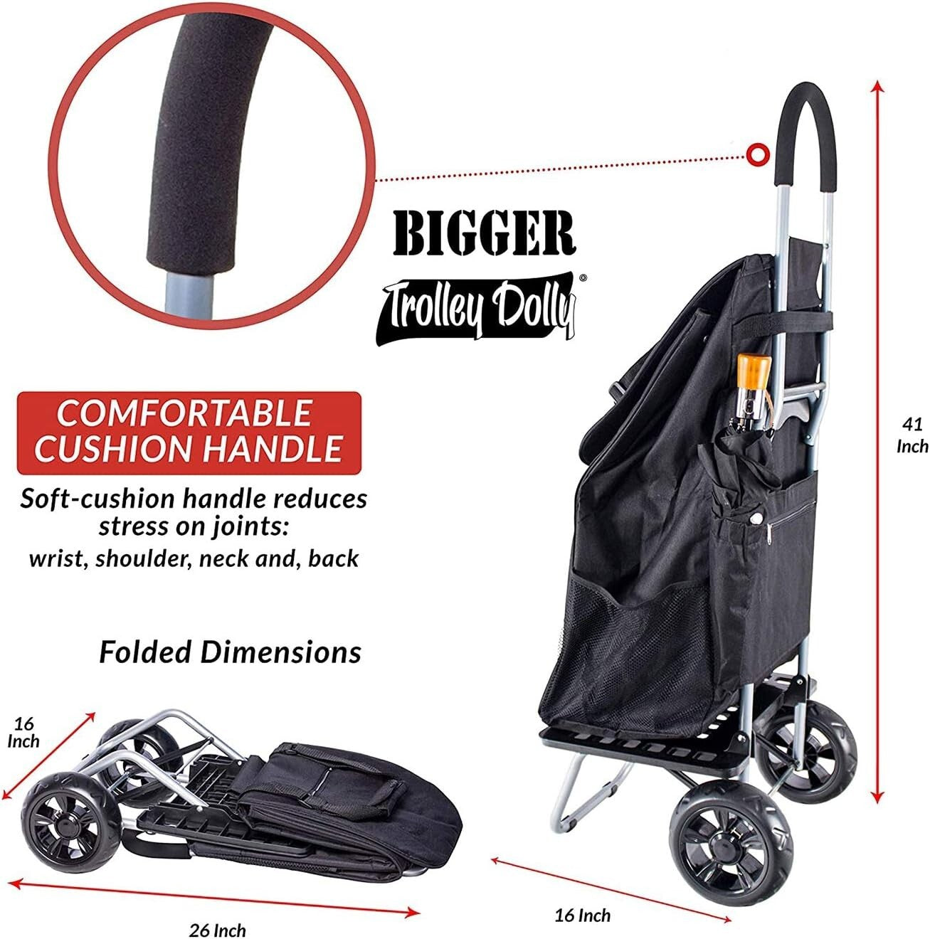 Bigger Trolley Dolly: Heavy-Duty Foldable Shopping Cart with Cushioned Handle